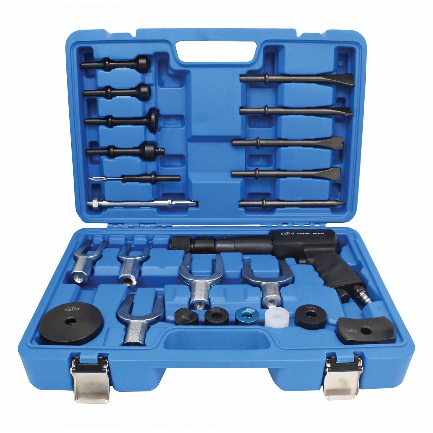 Kit scalpello pneumatico 24 pz., con valigetta, set di utensili, con scalpelli, raccordo 1/4", Satra
