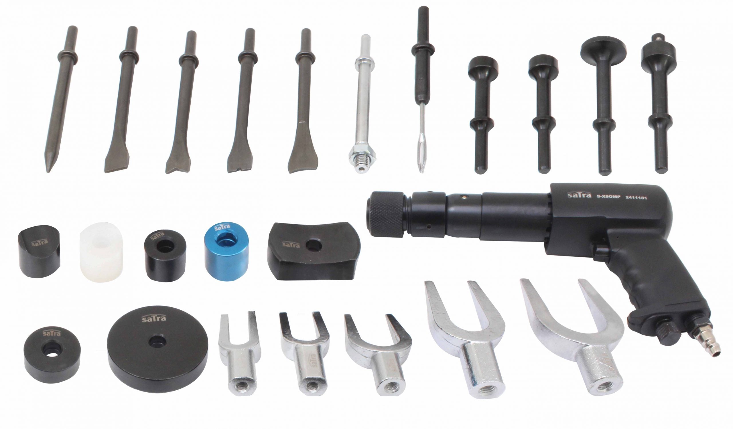 Kit scalpello pneumatico 24 pz., con valigetta, set di utensili, con scalpelli, raccordo 1/4", Satra