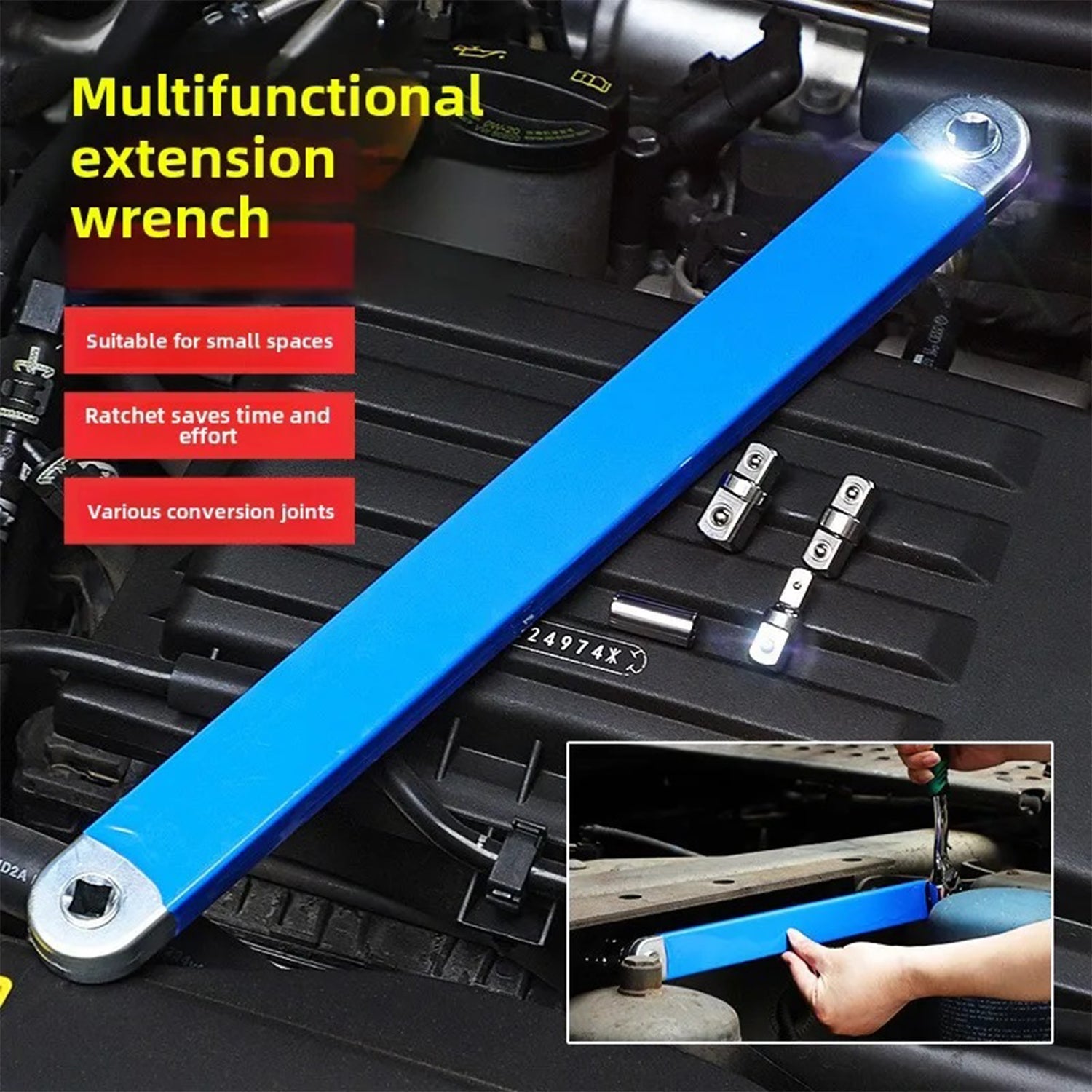 Chiave di prolunga per chiavi a cricchetto con adattatore di azionamento multifunzione da 1/2", 1/4" e 3/8", 39 cm