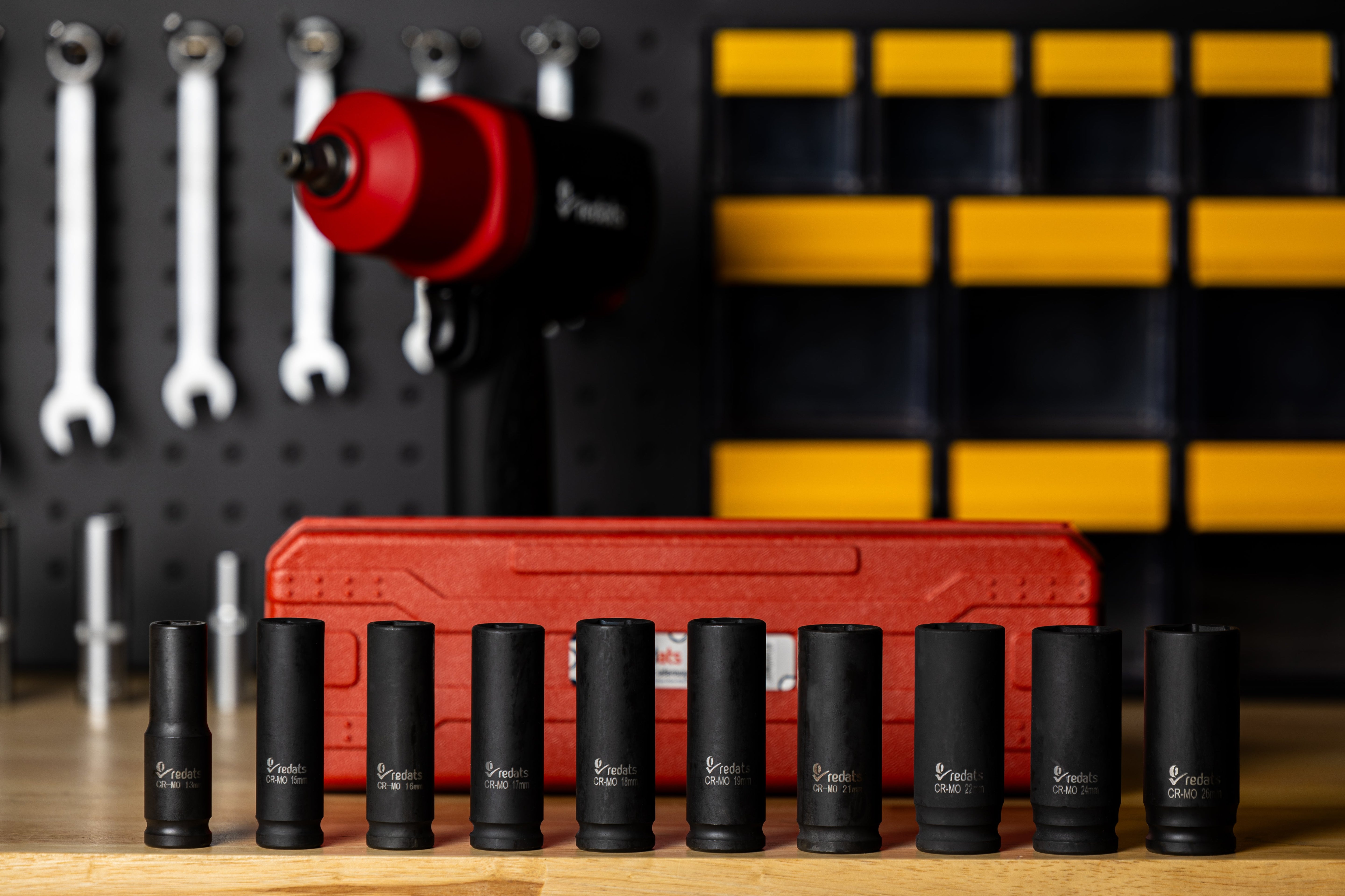 Chiavi a bussola 1/2", set 10 bussole, 13-26mm, bussole a impulsi con custodia in plastica
