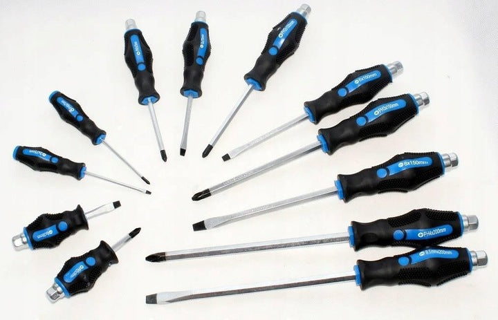Set cacciaviti professionali - 12 pezzi con comoda impugnatura, teste piatte - giraviti di precisione