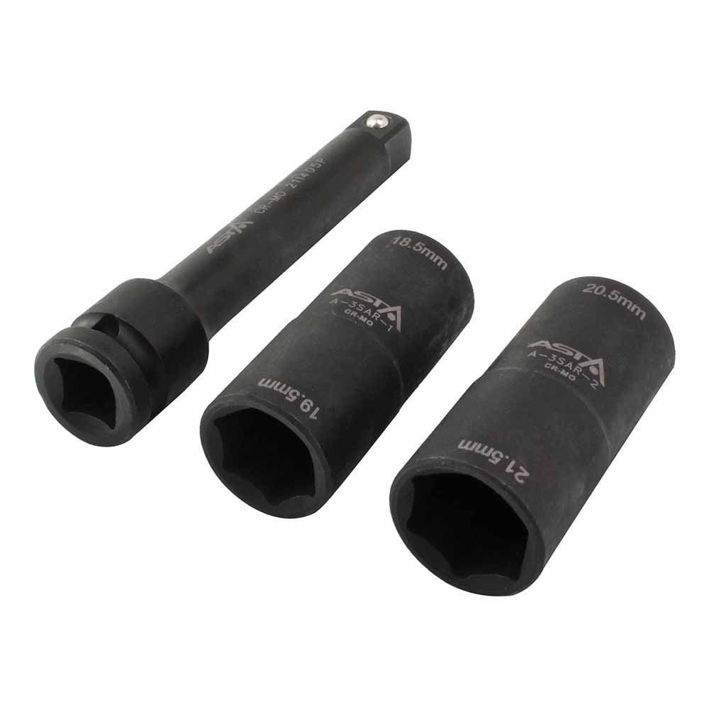 1/2" set bussole a impatto, set di chiavi a bussola, acciaio Cr-V, per cerchi 18.5-19.5 mm, 20.5-21.5 mm, set 3 pezzi, per ruote Ford
