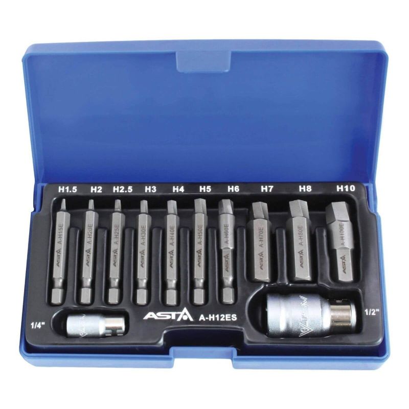 Set di 12 estrattori per viti usurate-rotte, testa esagonale 1/4" 1/2", facile da estrarre