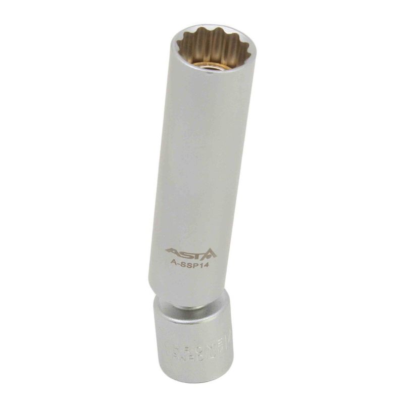 Chiave a bussola magnetica per candele da 14 mm, presa universale per candele, con snodo flessibile ruotabile girevole, attacco 3/8", poligonale 12 punte, ideale per riparazione auto, compatibile con candele Bmw