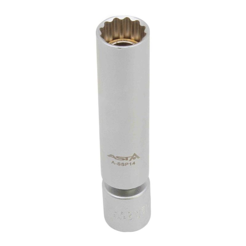 Chiave a bussola magnetica per candele da 14 mm, presa universale per candele, con snodo flessibile ruotabile girevole, attacco 3/8", poligonale 12 punte, ideale per riparazione auto, compatibile con candele Bmw