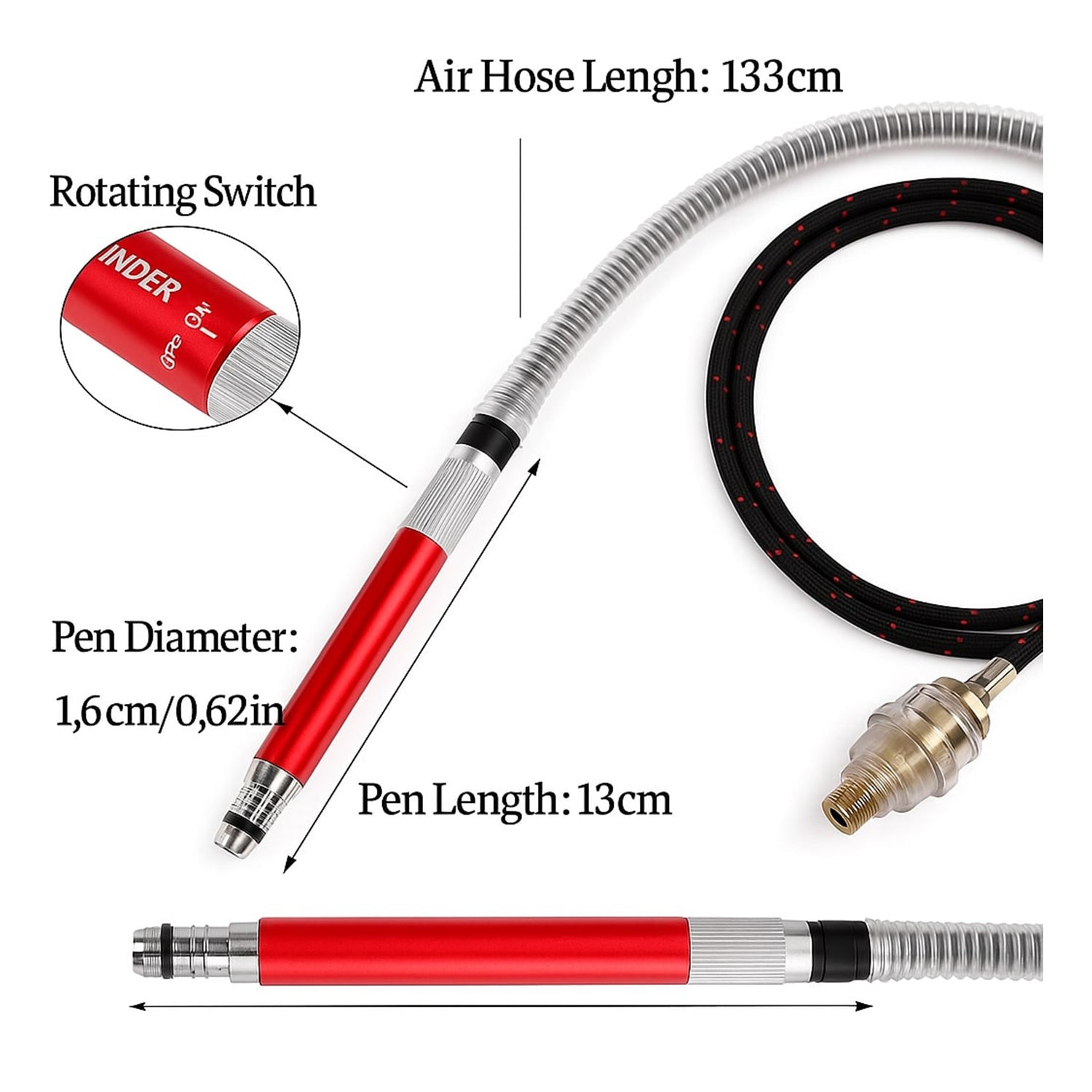 Micro smerigliatrice pneumatica smerigliatrice penna a spinta, 58.000 rpm, kit smerigliatrice pneumatica ad alta velocità, penna per smerigliatura pneumatica, strumento per lucidatura e incisione portatile, Gebo Tools