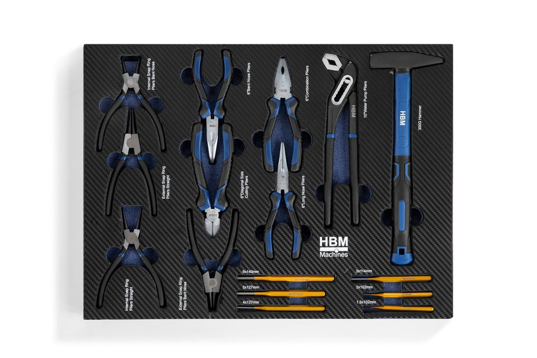 Carrello completo di attrezzi professionale Hbm,set 262 pezzi con 7 cassetti 6 scomparti e ruote da officina Carbon premium Olanda