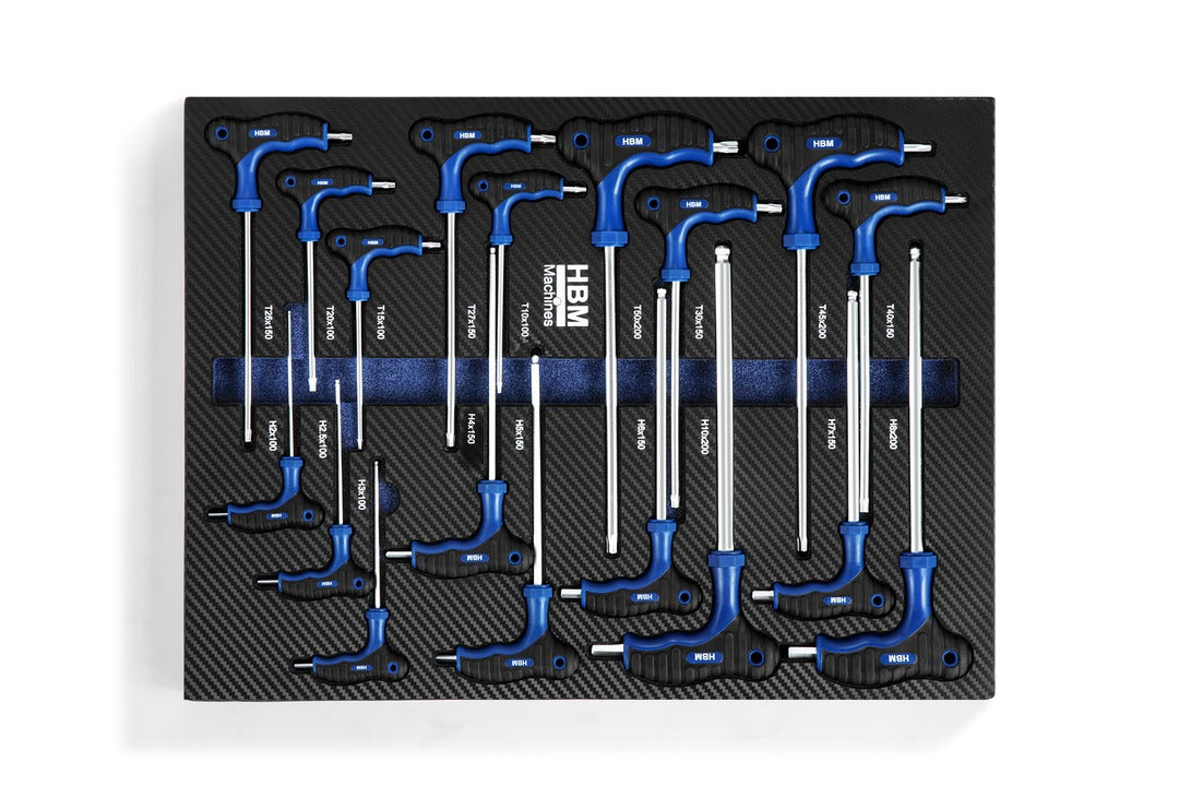 Carrello completo di attrezzi professionale Hbm,set 262 pezzi con 7 cassetti 6 scomparti e ruote da officina Carbon premium Olanda