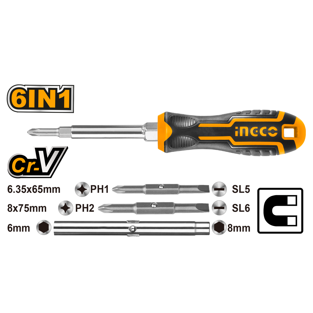 Cacciavite/giradadi 6 in 1 multipunta, multicolore (nero, arancione) per casa lavoro