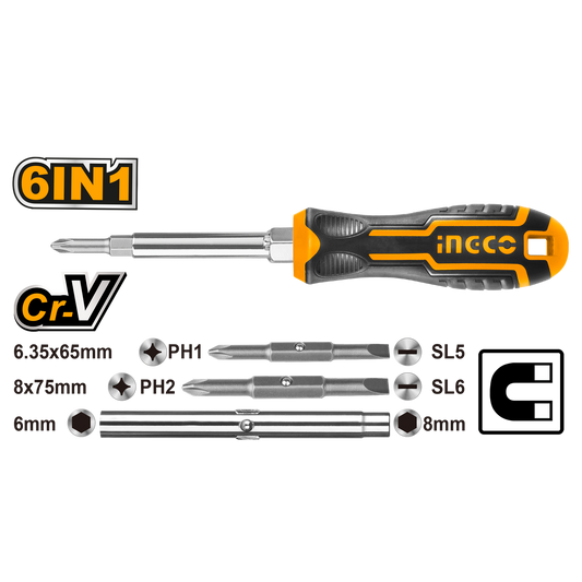 Cacciavite/giradadi 6 in 1 multipunta, multicolore (nero, arancione) per casa lavoro