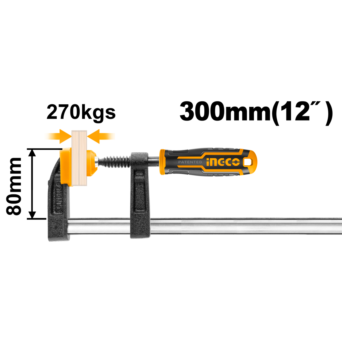 Morsetto a cricchetto multiuso per impieghi gravosi F, clip di fissaggio per lavorazione del legno, accessorio per falegname, 120X500 mm, Ingco