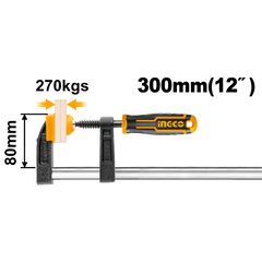 Morsetto a cricchetto multiuso per impieghi gravosi F, clip di fissaggio per lavorazione del legno, accessorio per falegname, 80 x 300 mm Ingco