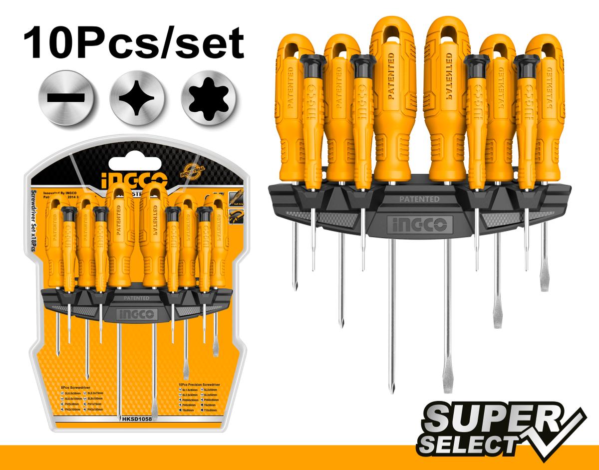 Set giraviti, set di cacciaviti, con supporto 10 pezzi Ingco