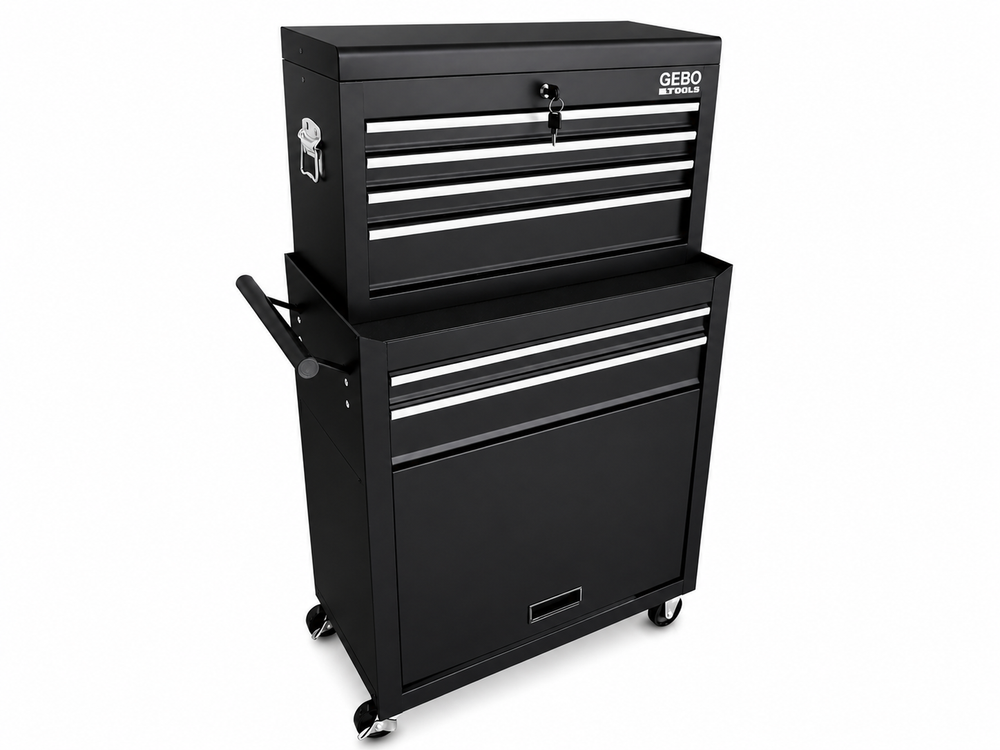 Armadio metallico senza attrezzi a 2 pezzi,con 6 cassetti a ripiano rimovibile ,carrello portautensili , cassetta portattrezzi mobile,nero, Gebo Tools