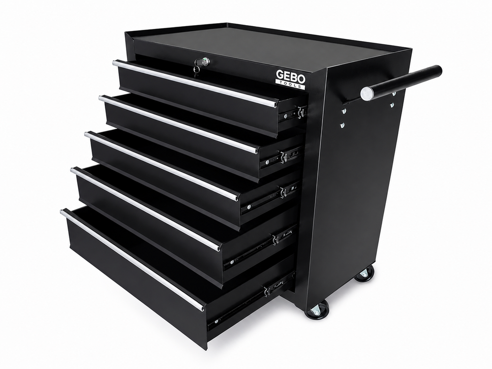 Armadio metallico senza attrezzi con 5 cassetti , carrello portautensili, cassetta portattrezzi mobile,nero, Gebo Tools
