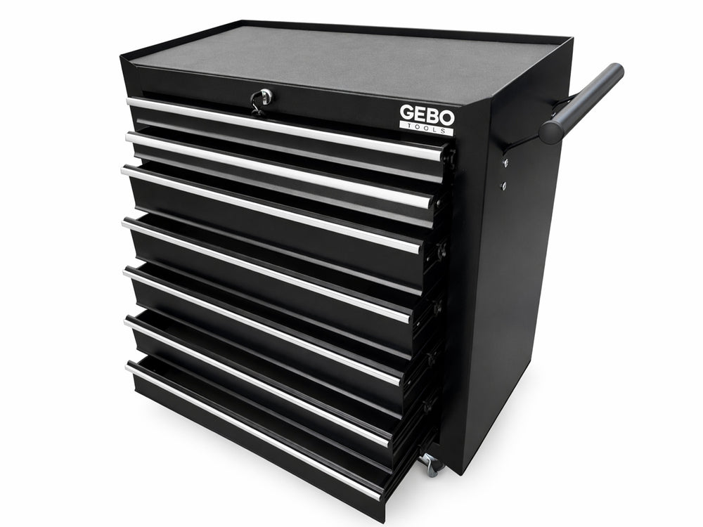 Armadio metallico senza attrezzi con 7 cassetti , carrello portautensili, cassetta portattrezzi mobile con ruote 78 X 62 X 33 cm ,nero,Gebo Tools
