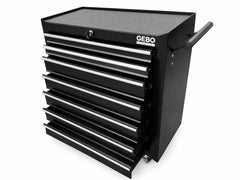 Armadio metallico senza attrezzi con 7 cassetti , carrello portautensili, cassetta portattrezzi mobile con ruote 78 X 62 X 33 cm ,nero,Gebo Tools