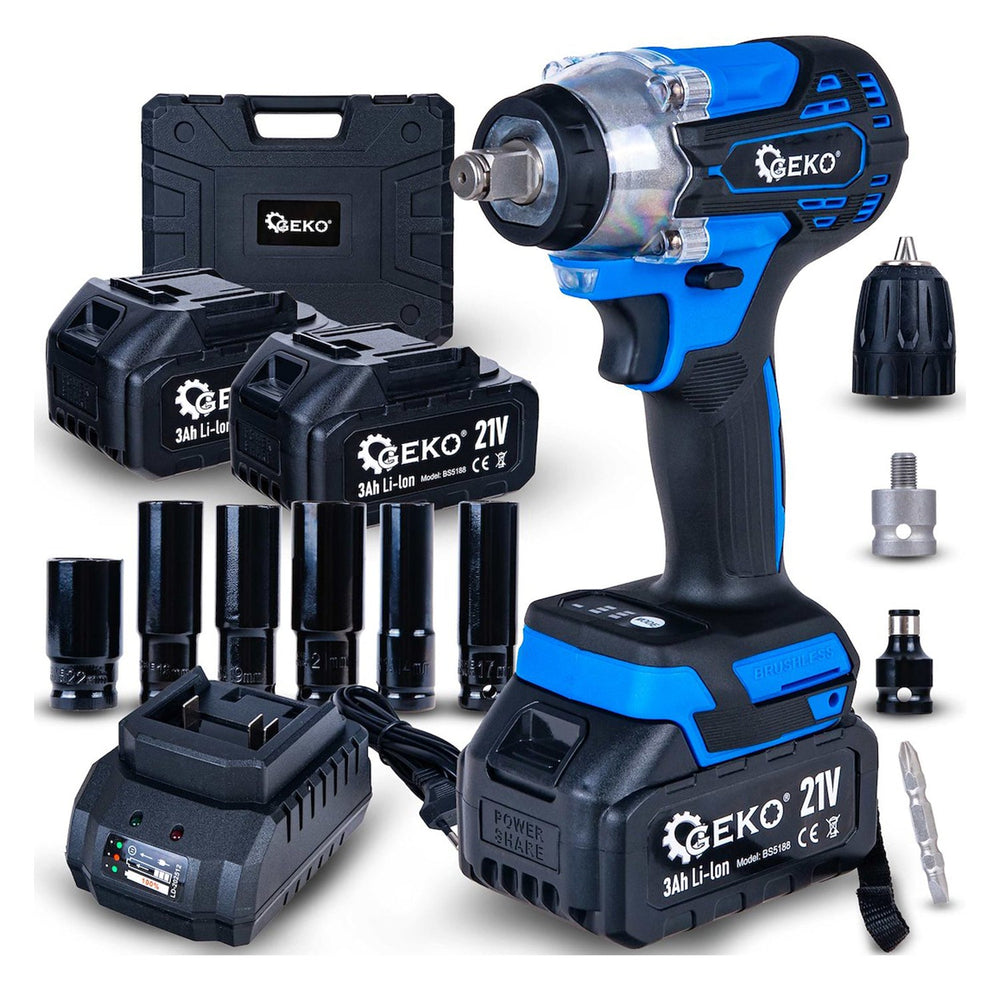 Avvitatore a impulsi a batteria 3-in-1 / impact driver/trapano a percussione – 350Nm 1/2" con motore brushless, 2× batterie 3.0ah, bussole, inserti – ideale per auto, DIY, accessori inclusi 21V pistola pneumatica portatile