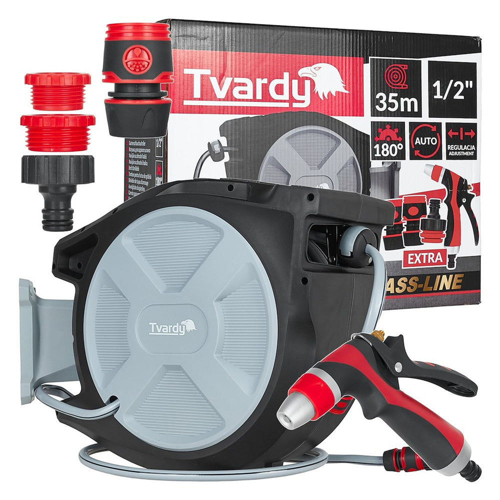 Avvolgitubo automatico retrattile 35m, diametro tubo 1/2", rullo per irrigazione da giardino, fissaggio a parete girevole 180°, per orto e pulizia domestica, Tvardy
