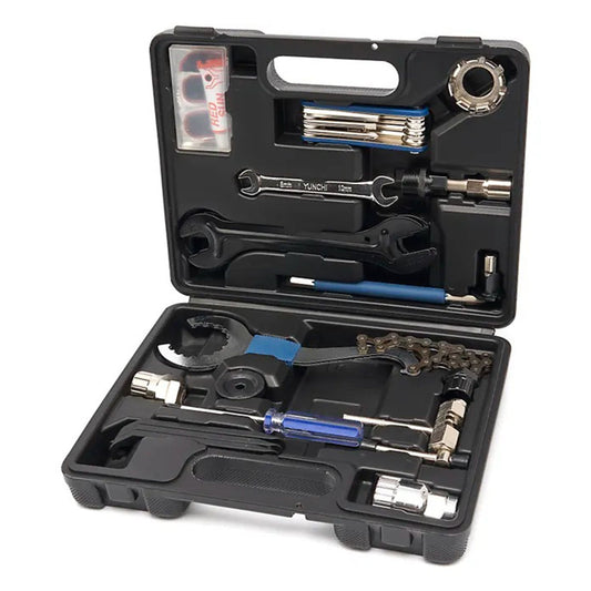 Kit di riparazione per biciclette 18 pezzi, set di utensili a mano valigetta multifunzionale strumento per bicicletta, attrezzi di riparazione della bicicletta, Hbm