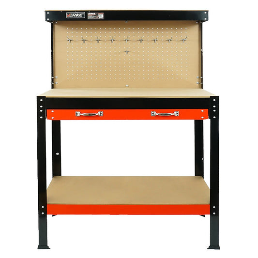 Banco da lavoro a 3 livelli ripiani con piano 120 × 60 × 150 cm con cassetto e parete pannello forato porta attrezzi utensili per garage officina