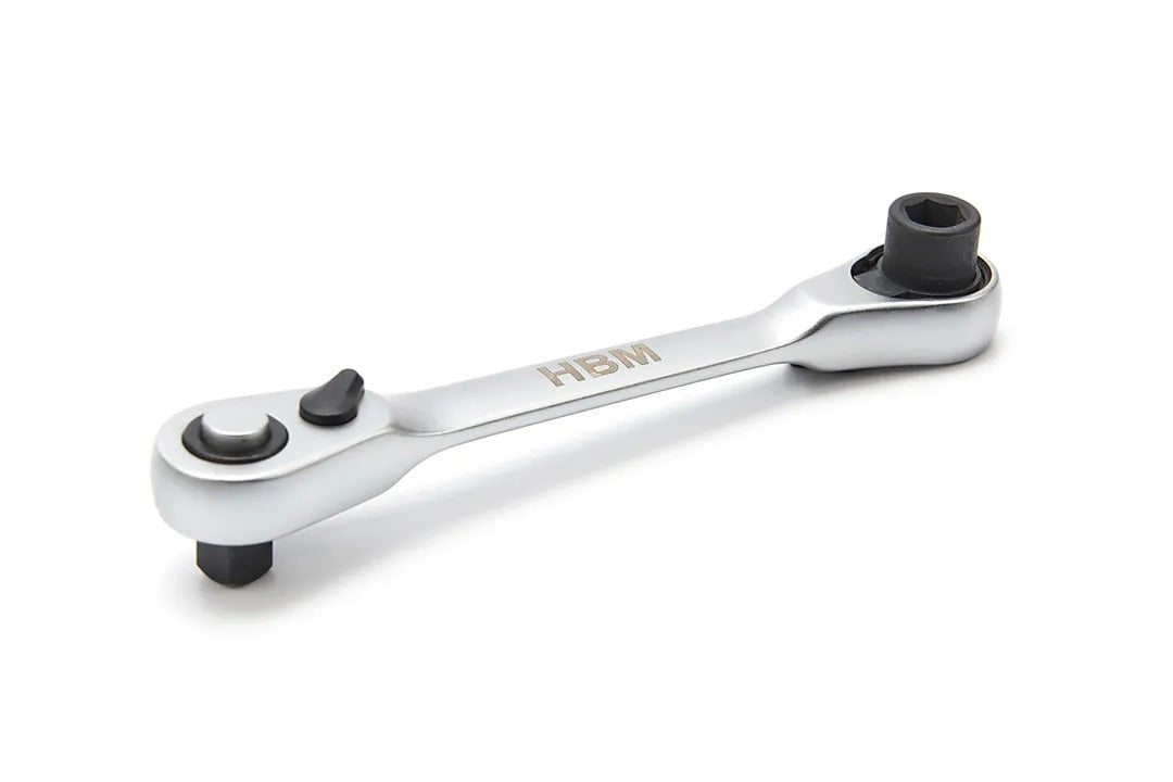 Chiavi a bussola doppia con cricchetto 2 in 1, attacco quadro 1/4" e per inserti esagonali, chiavi a bussola poligonali