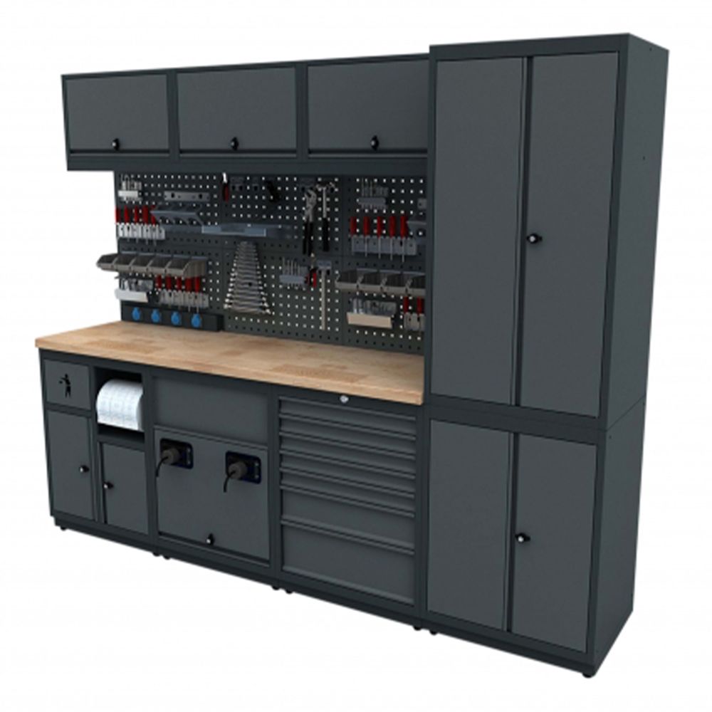 Sistema modulare di armadi e cassetti per officina 2,48 m modello D set nero