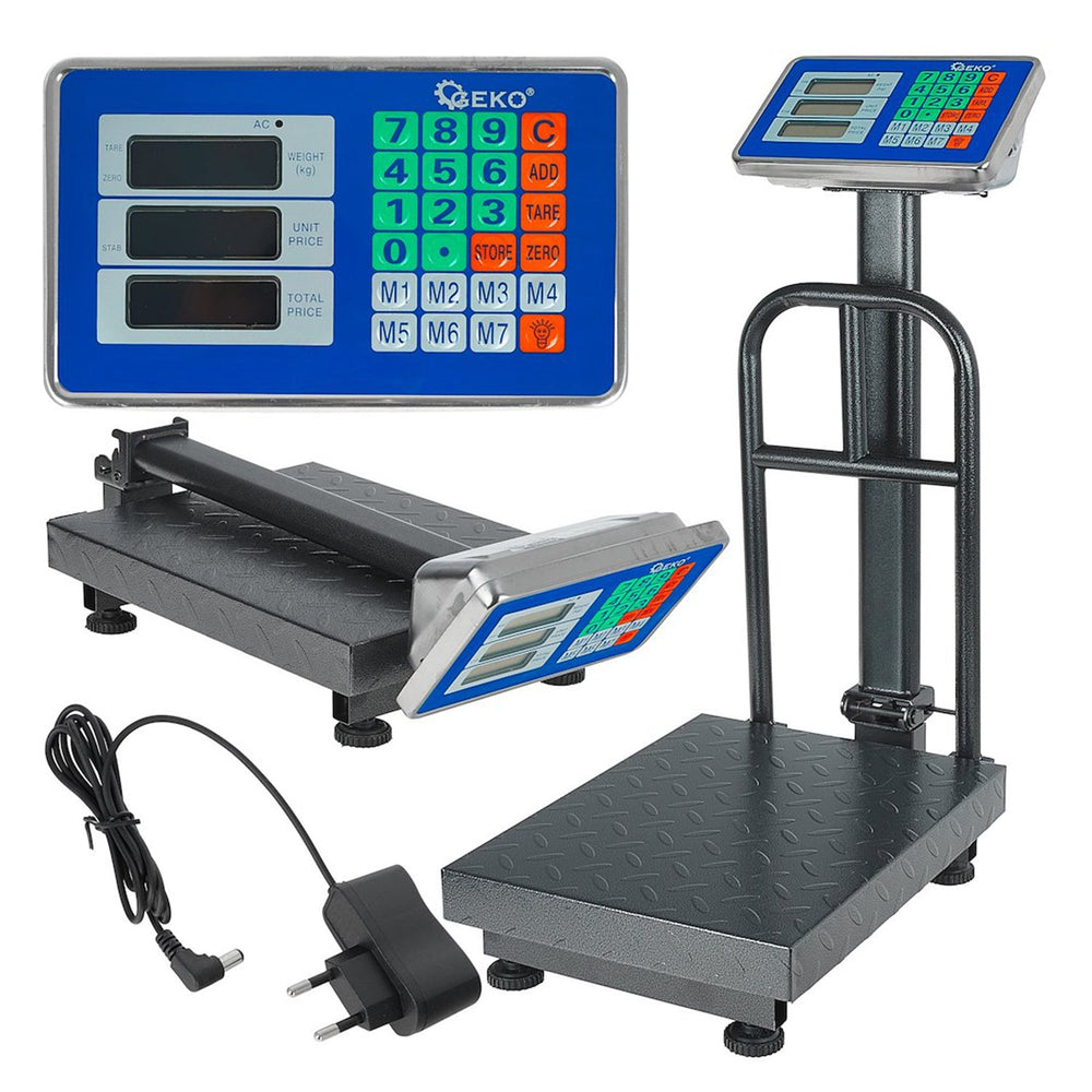 Bilancia a piattaforma digitale 150 kg – bilancia pesa pacchi professionale con piattaforma, display LED, bilancia digitale a piattaforma digitale industriale, Geko