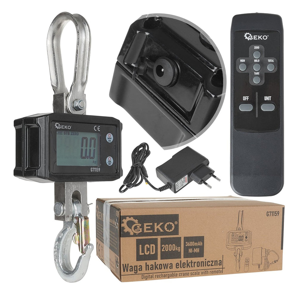 Bilancia elettronica-dinamometro per gru 2000 kg 4000 lb digitale, con telecomando, schermo lcd Geko
