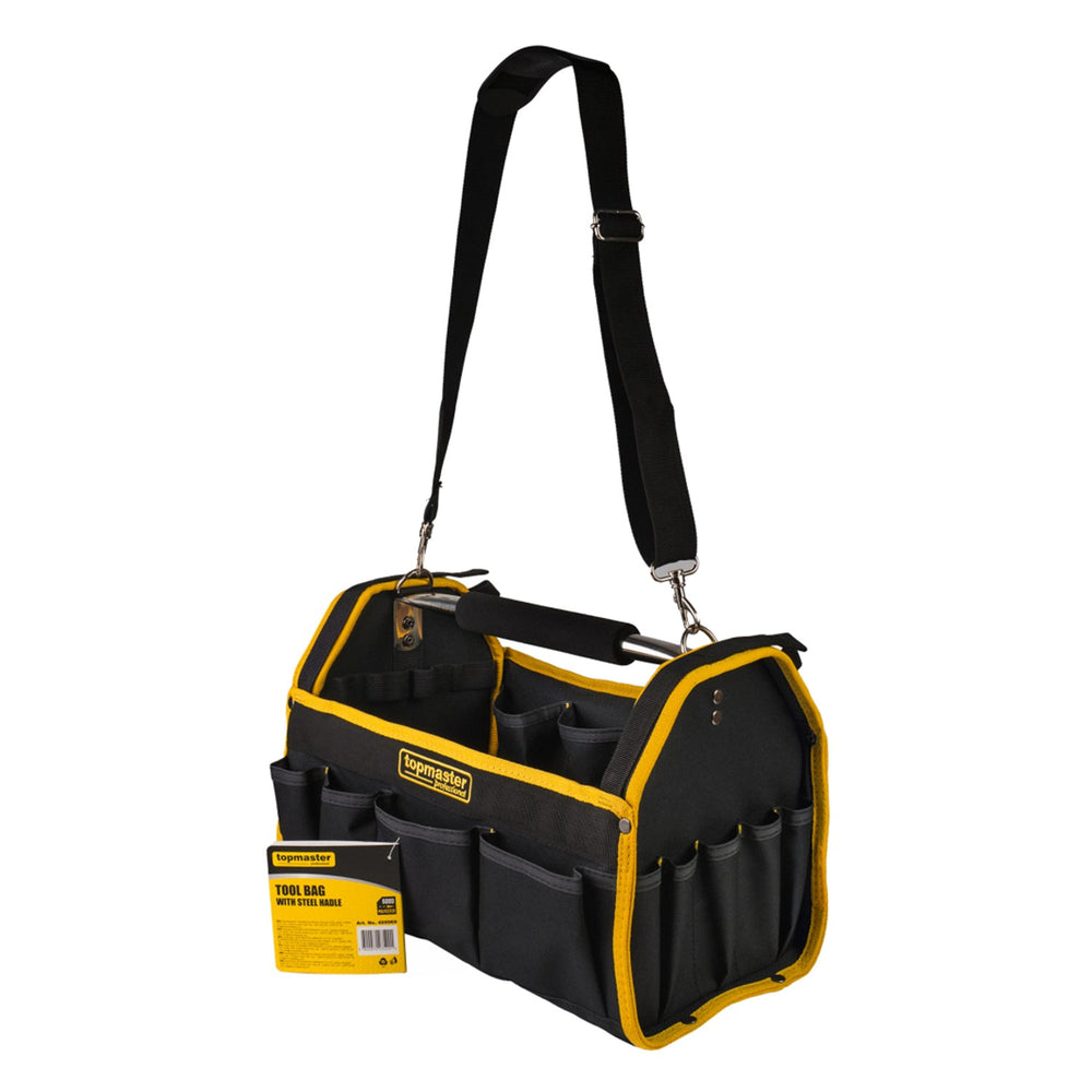 Borsa porta attrezzi, con 15 tasche,a tracollo, con manico-maniglione in acciaio, 400x260x240 mm,Topmaster