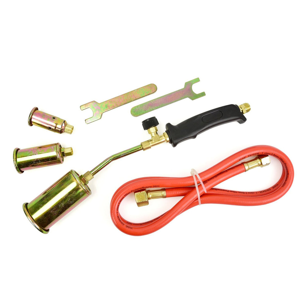 Bruciatore a gas, kit-set saldatore a cannello, con 3 ugelli 25mm 35mm 50mm, tubo 1.5m, Geko
