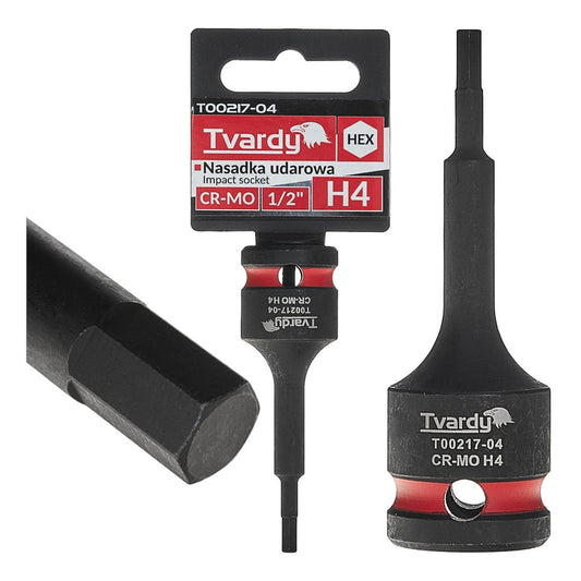 Bussola a impatto esagonale HEX, lunga, H4 1/2" , Cr-Mo, per dinamometrica, cricchetto e avvitatore a batteria, Tvardy