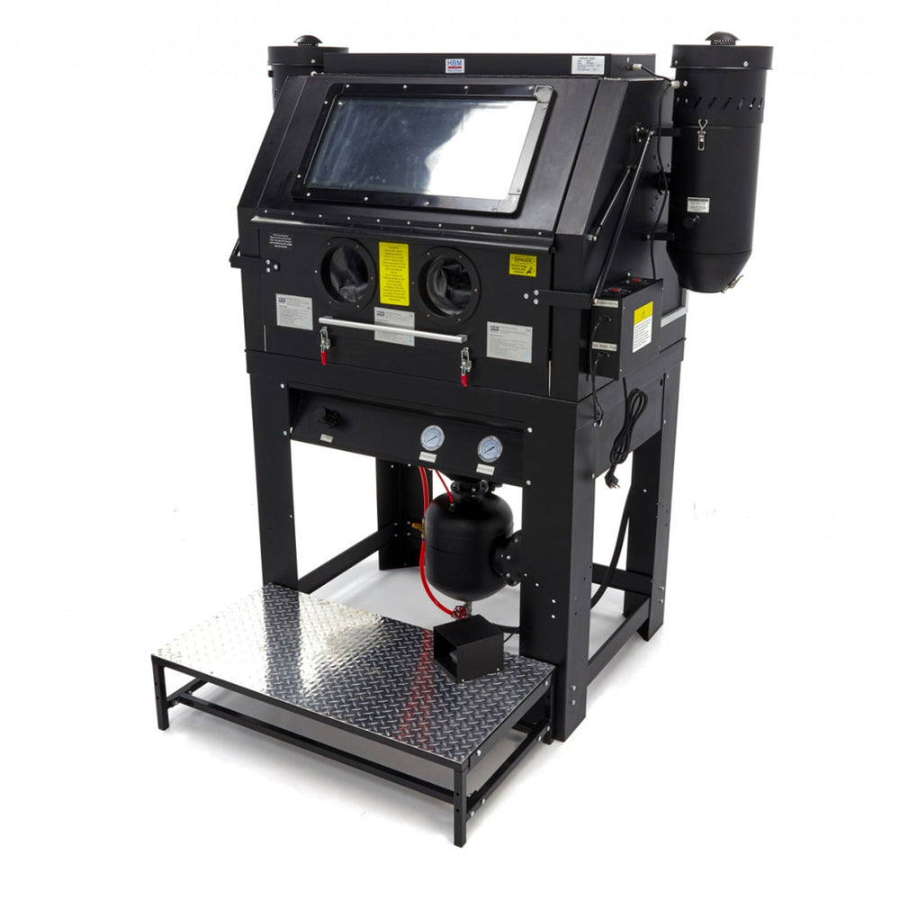 Cabina di sabbiatura/sabbiatrice a pressione professionale con doppio aspiratore, con 2 estrattori SBC 990 litri