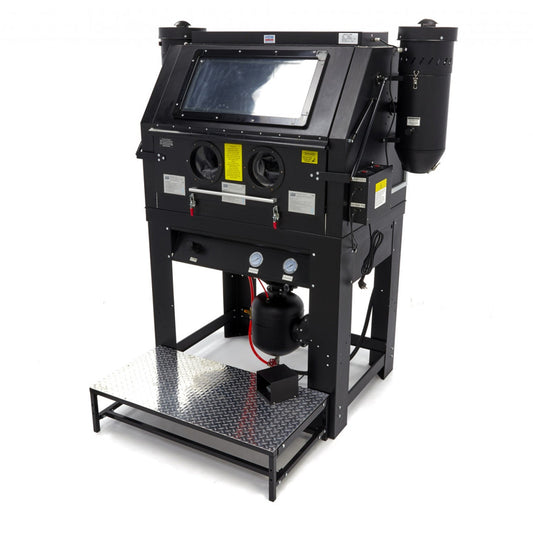 Cabina di sabbiatura/sabbiatrice a pressione professionale con doppio aspiratore, con 2 estrattori SBC 990 litri