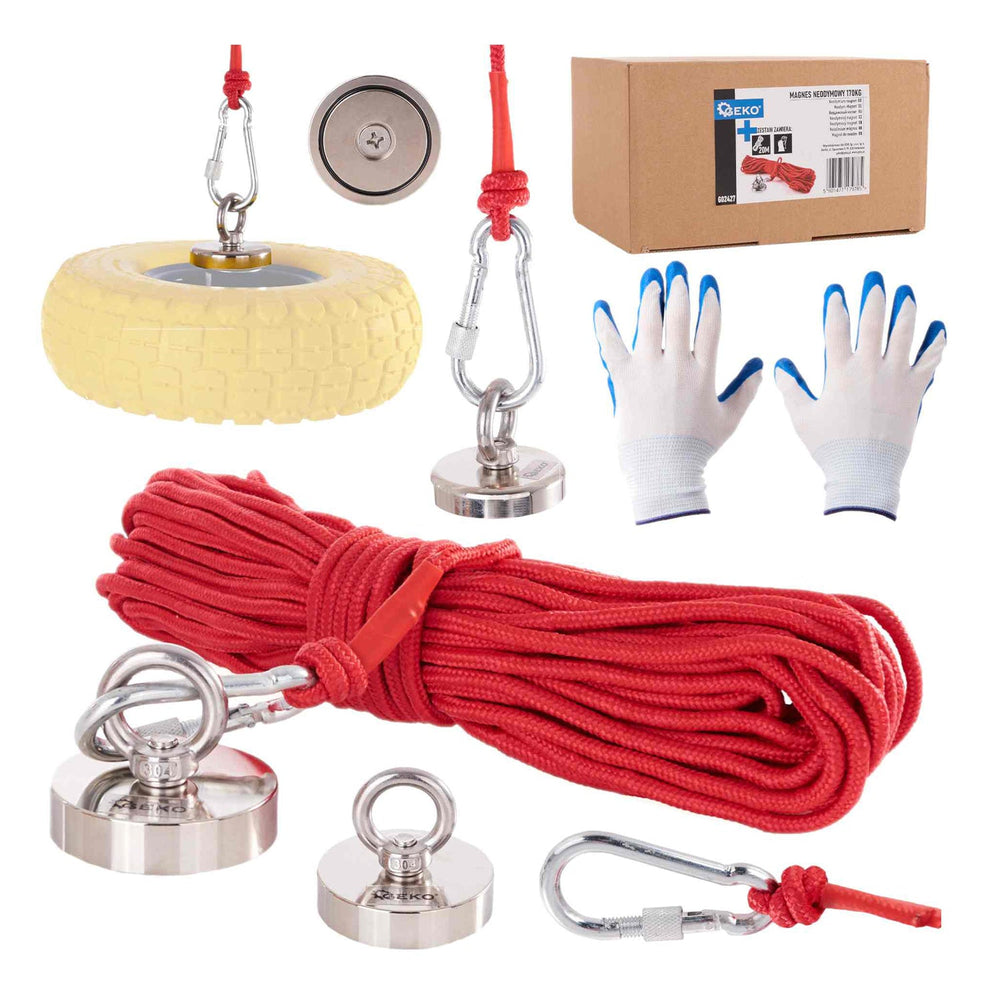 Calamita potente - set di magnete da pesca - forza di trazione 170kg - magneti al neodimio - calamite potenti con corda (20m) & guanti - magnet fishing