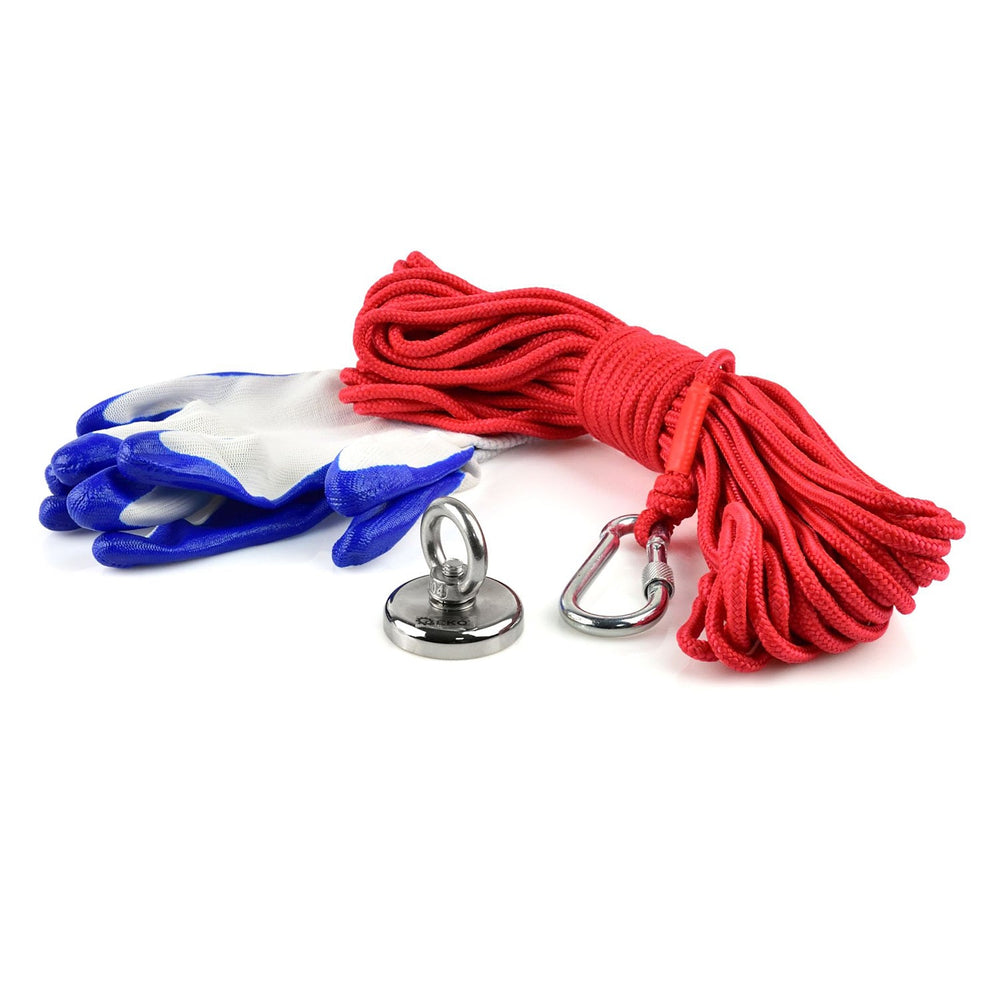 Calamita potente - set di magnete da pesca - forza di trazione 50kg - magneti al neodimio - calamite potenti con corda (20m) & guanti - magnet fishing