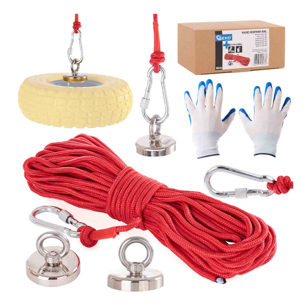 Calamita potente - set di magnete da pesca - forza di trazione 85kg - magneti al neodimio - calamite potenti con corda (20m) & guanti - magnet fishing