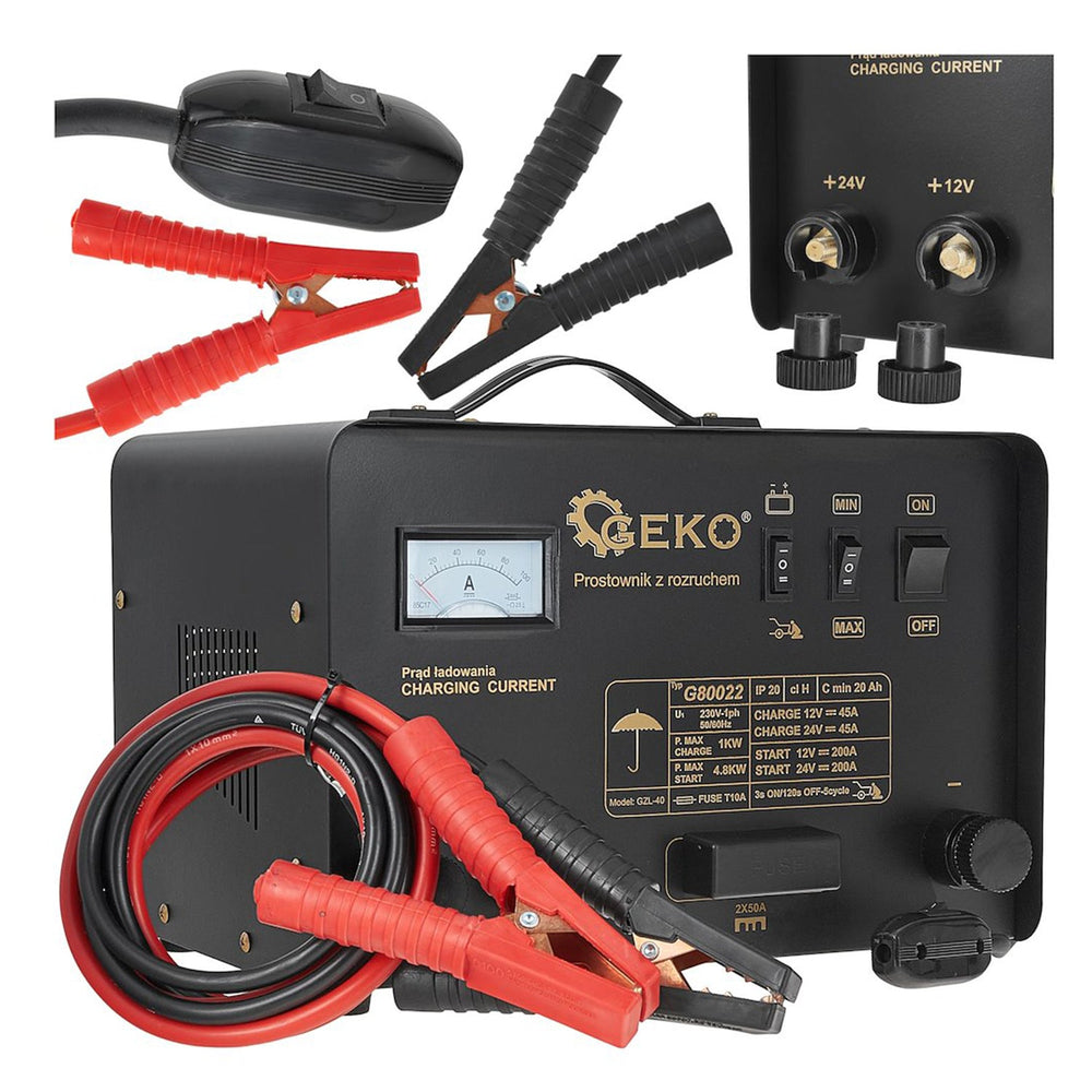 Caricabatteria auto con funzione Booster, avviatore di emergenza con caricabatterie 200A 12/24V Geko