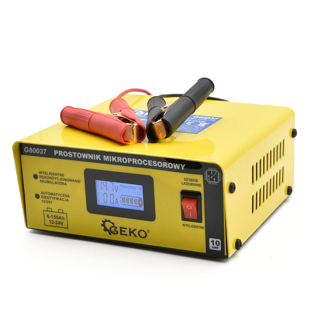 Caricabatterie auto a microprocessore LCD 12/24V 10A, avviatore per batterie 6-150Ah Geko