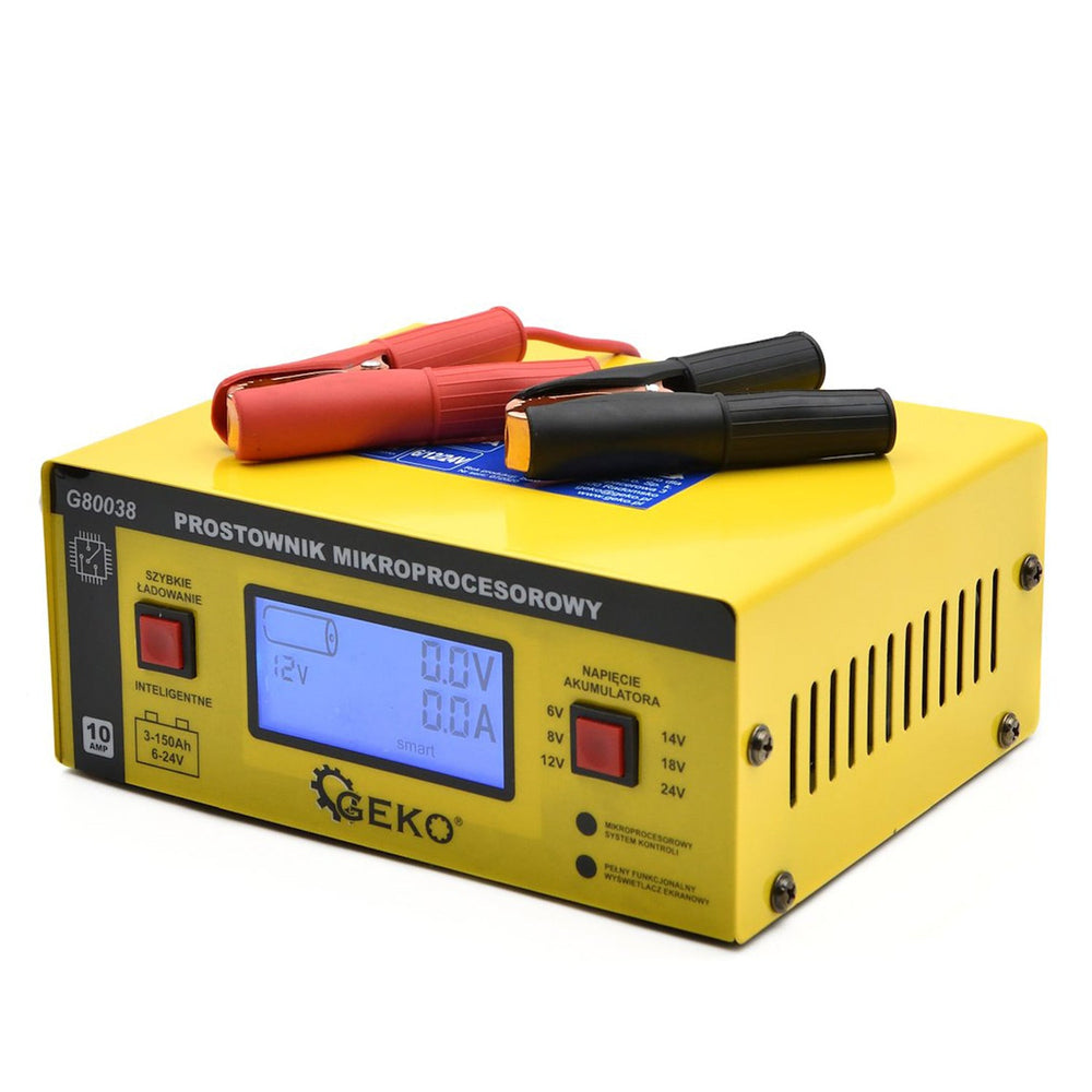 Caricabatterie auto a microprocessore LCD 16/12/24V 10A, avviatore per batterie 6-150Ah Geko