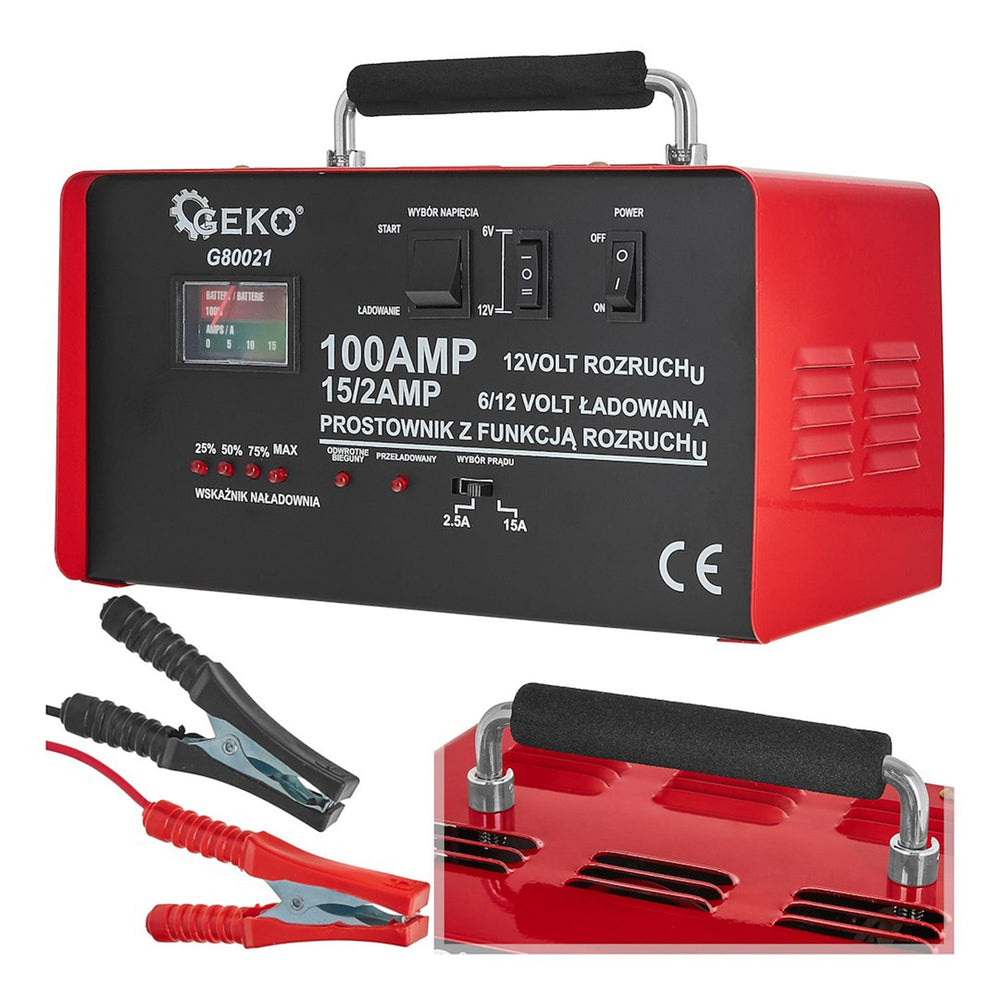 Caricabatterie auto con avviamento 100A, 6/12V, avviatore per batterie 20-120 Ah Geko