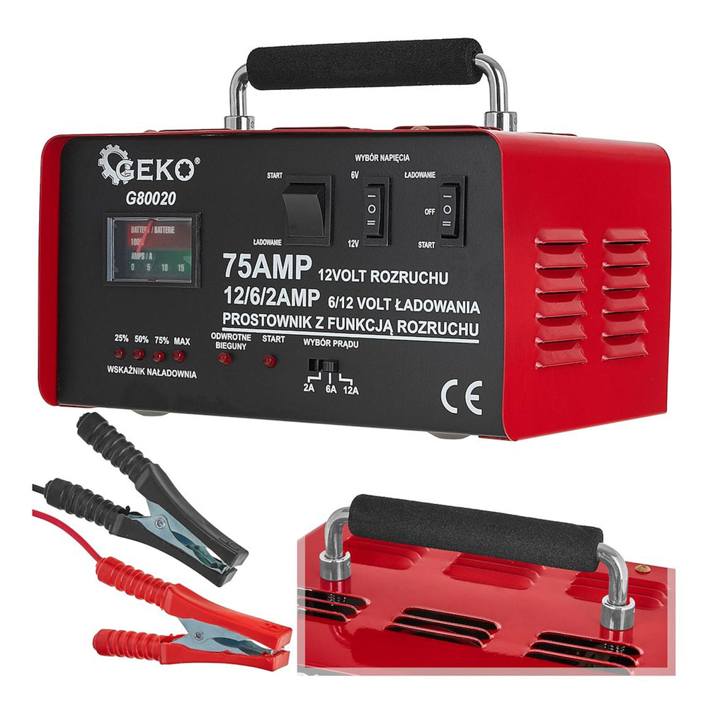 Caricabatterie auto con avviamento 75A, 6/12V, avviatore per batterie 20-120 Ah Geko