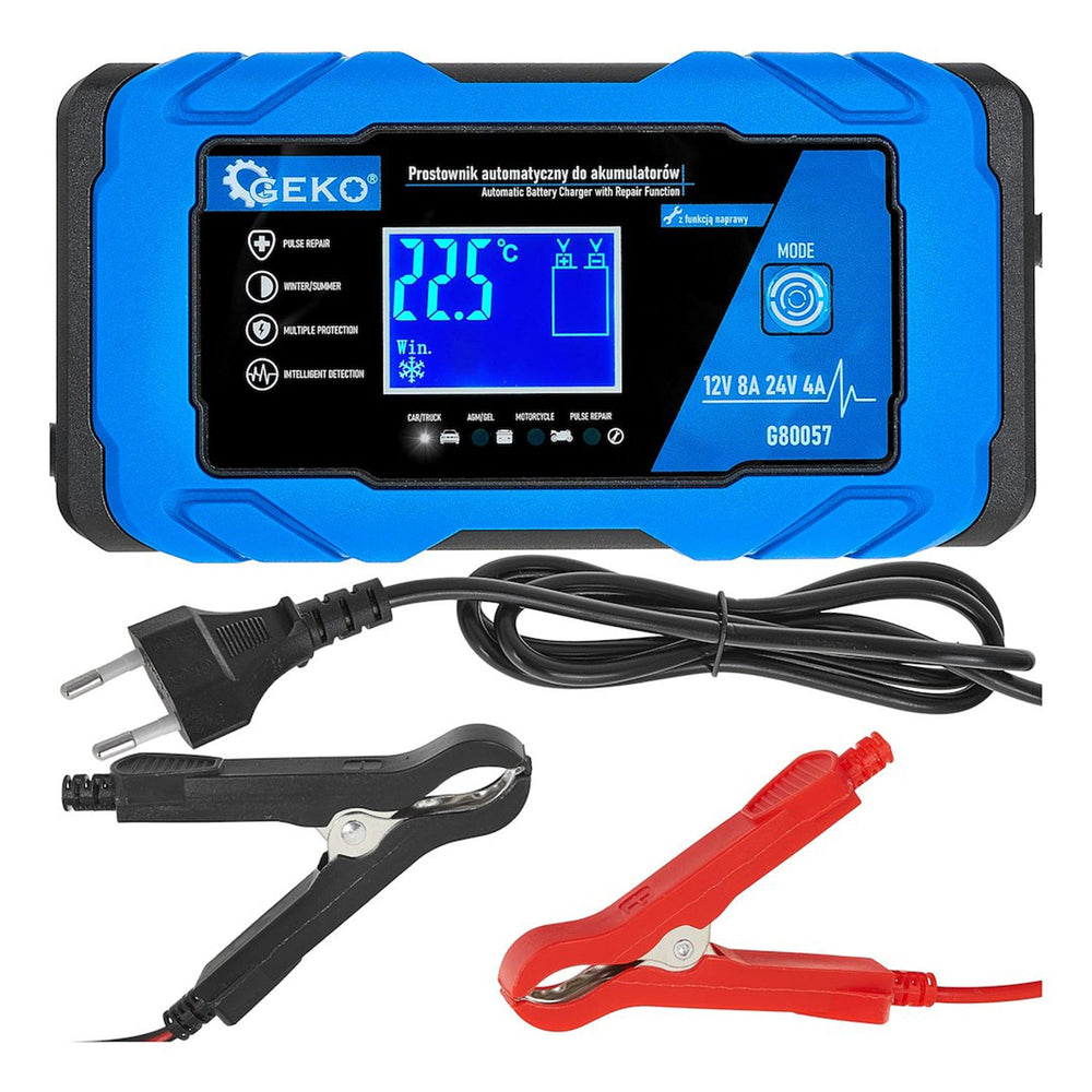 Caricabatterie auto e moto intelligente a microprocessore LCD 12V 8A, avviatore per batterie 2-150Ah Geko