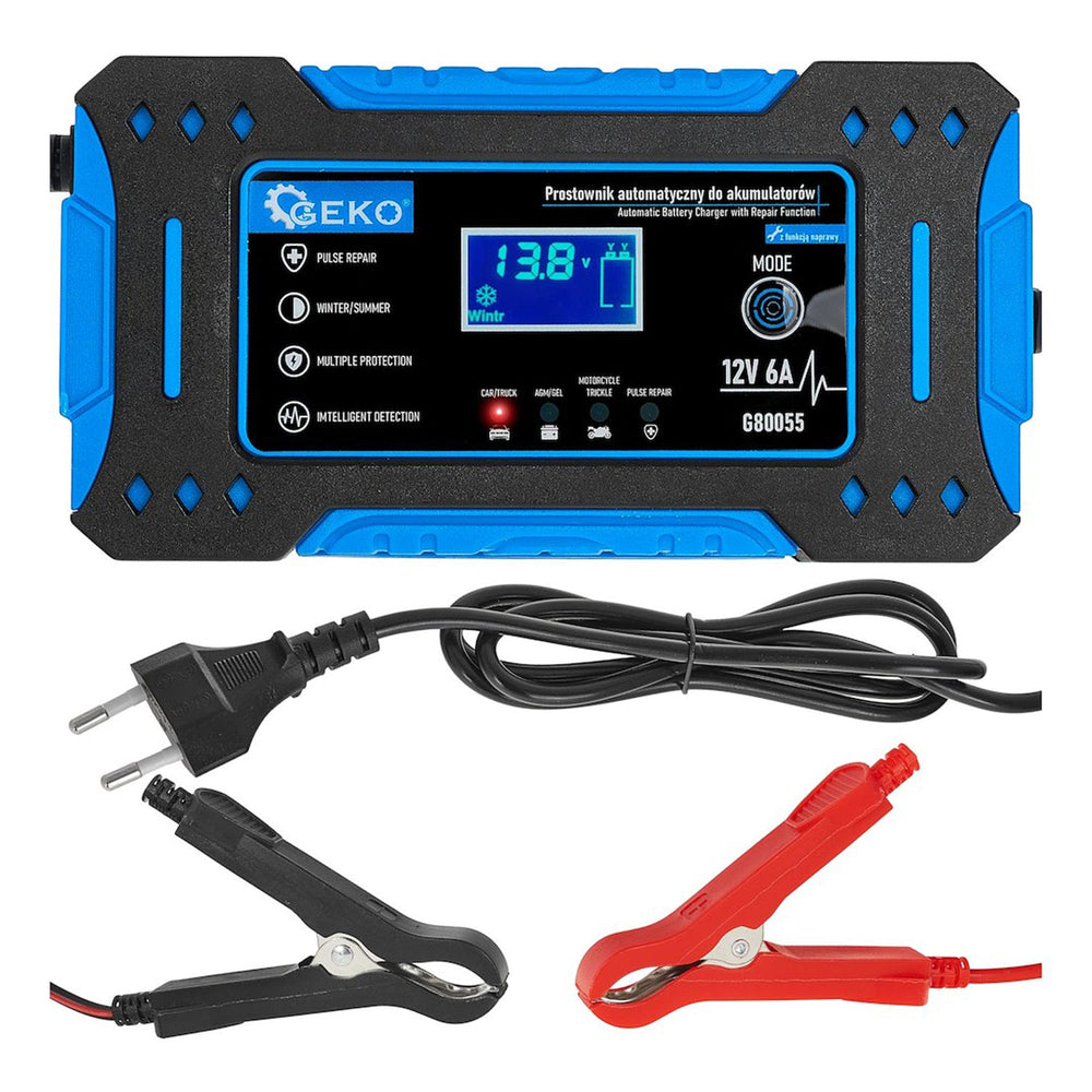 Caricabatterie auto intelligente a microprocessore LCD 12V 6A, avviatore per batterie 2-150Ah Geko