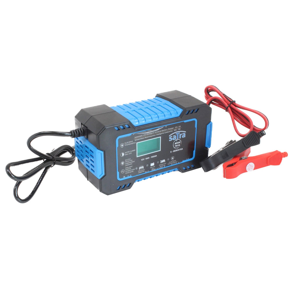 Caricabatterie intelligente automatico per auto, moto, caravan 12 V 6 A, mantenitore di carica con protezione da sovraccarico e compensazione termica, per batterie al piombo-acido, con display digitale LCD