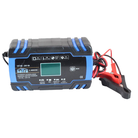 Caricabatterie intelligente automatico per auto moto,caravan 12 V 8 A, 24 V 4 A,mantenitore di carica con protezione da sovraccarico e compensazione termica,per batterie al piombo-acido,calcio, gel, ad acqua, start/stop agm ed efb,con display digitale LCD