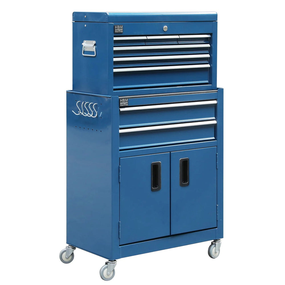Carrello-armadietto metallico portautensili blu,porta attrezzi multifunzione 2 pezzi-doppio con due ante e 7 cassetti con ruote mobile, organizzatore per officina garage,Premium 61,4 × 33 × 106,4 cm Hbm Olanda