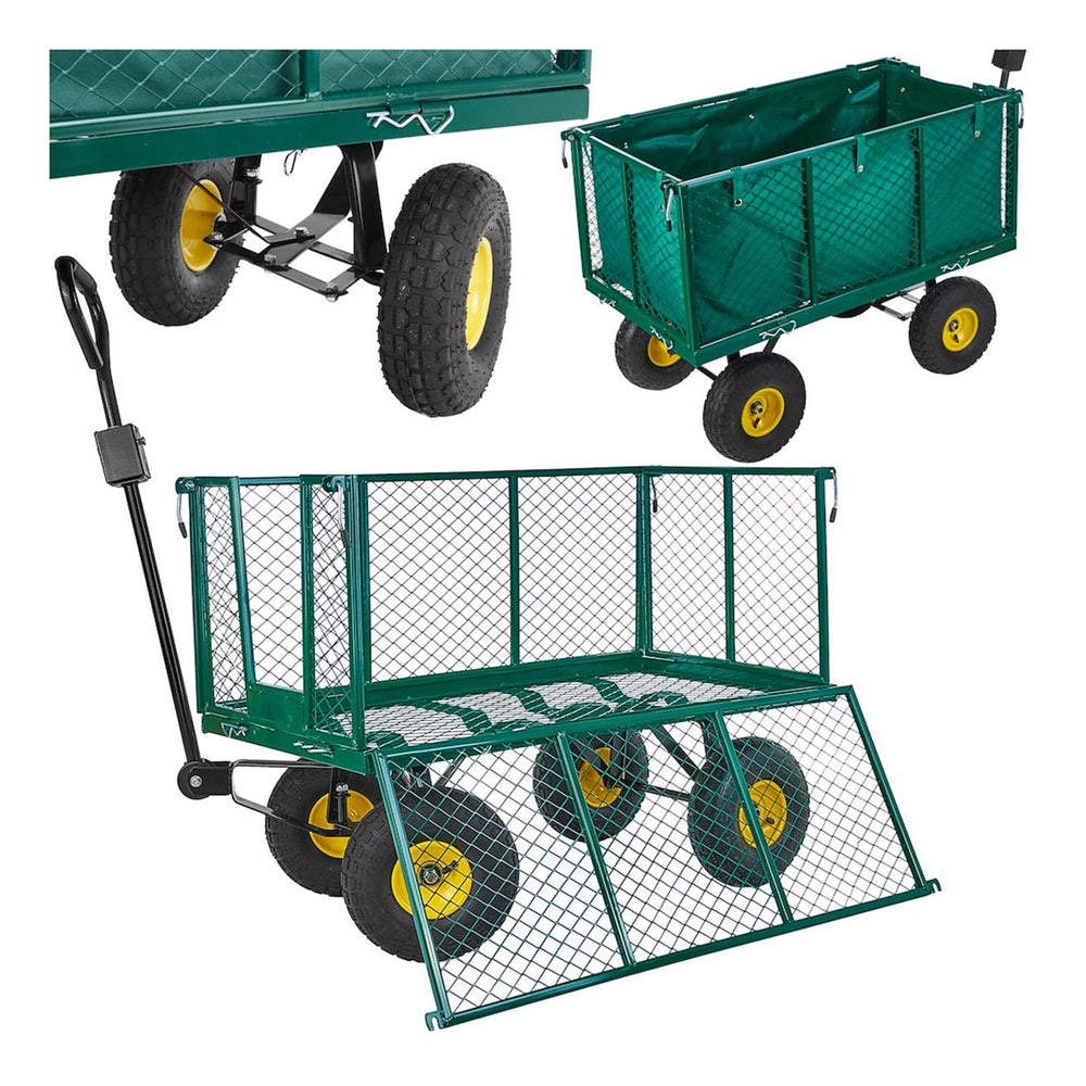 Carrello da giardino con sponde pieghevoli,ribaltabili, a mano, da trasporto, max 220 litri-kg, 96 x 51 x 40 cm Geko