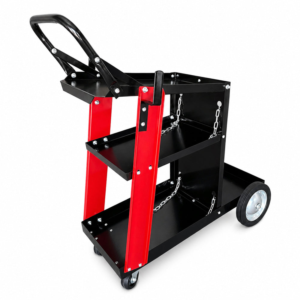 Carrello metallico per saldatura, a 3 ripiani, trasporto saldatrice con ruote, carico 45 kg, stazione mobile per attrezzatura per saldare, da officina,705 x 420 x 775 mm Gebo Tools