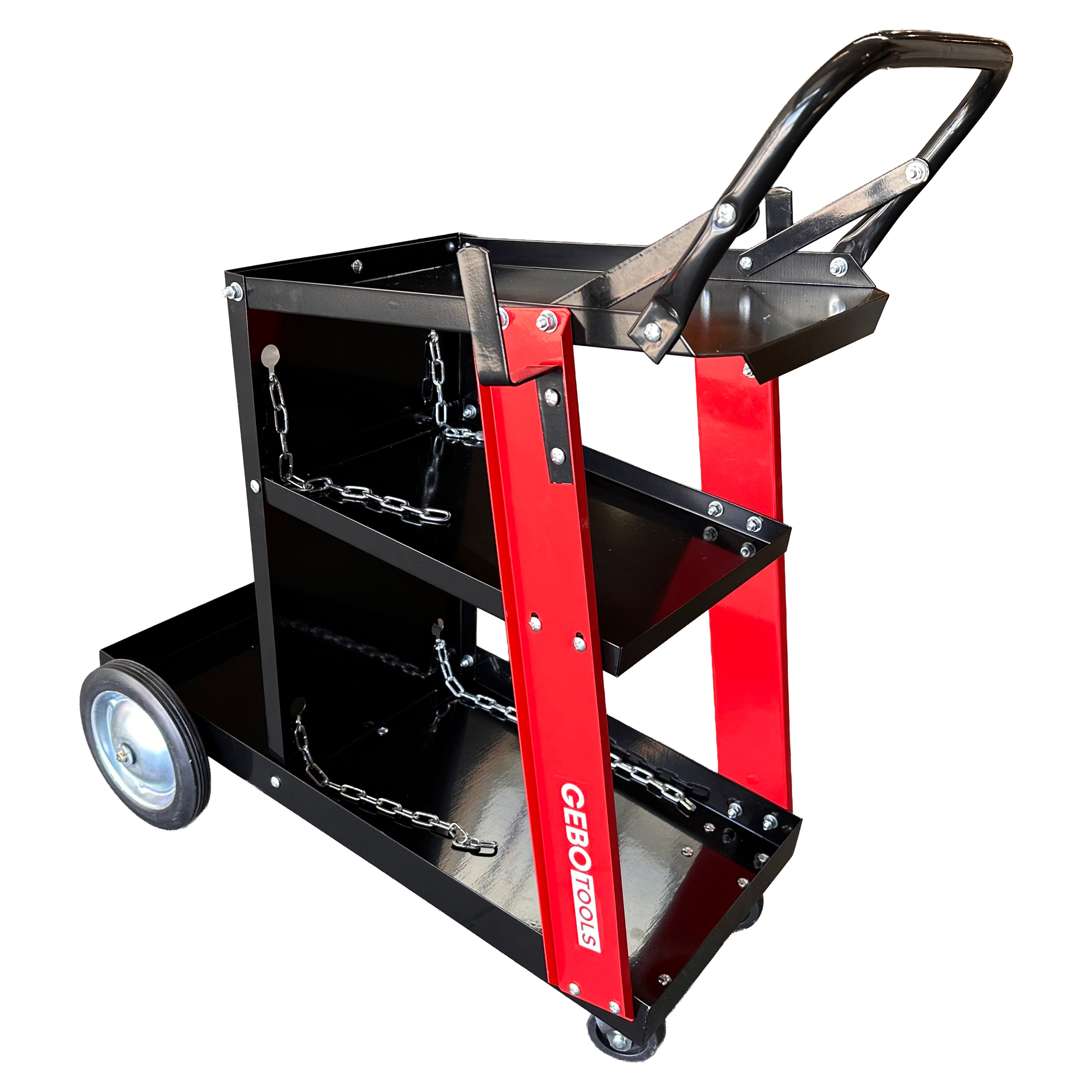 Carrello metallico per saldatura, a 3 ripiani, trasporto saldatrice con ruote, carico 45 kg, stazione mobile per attrezzatura per saldare, da officina,705 x 420 x 775 mm Gebo Tools